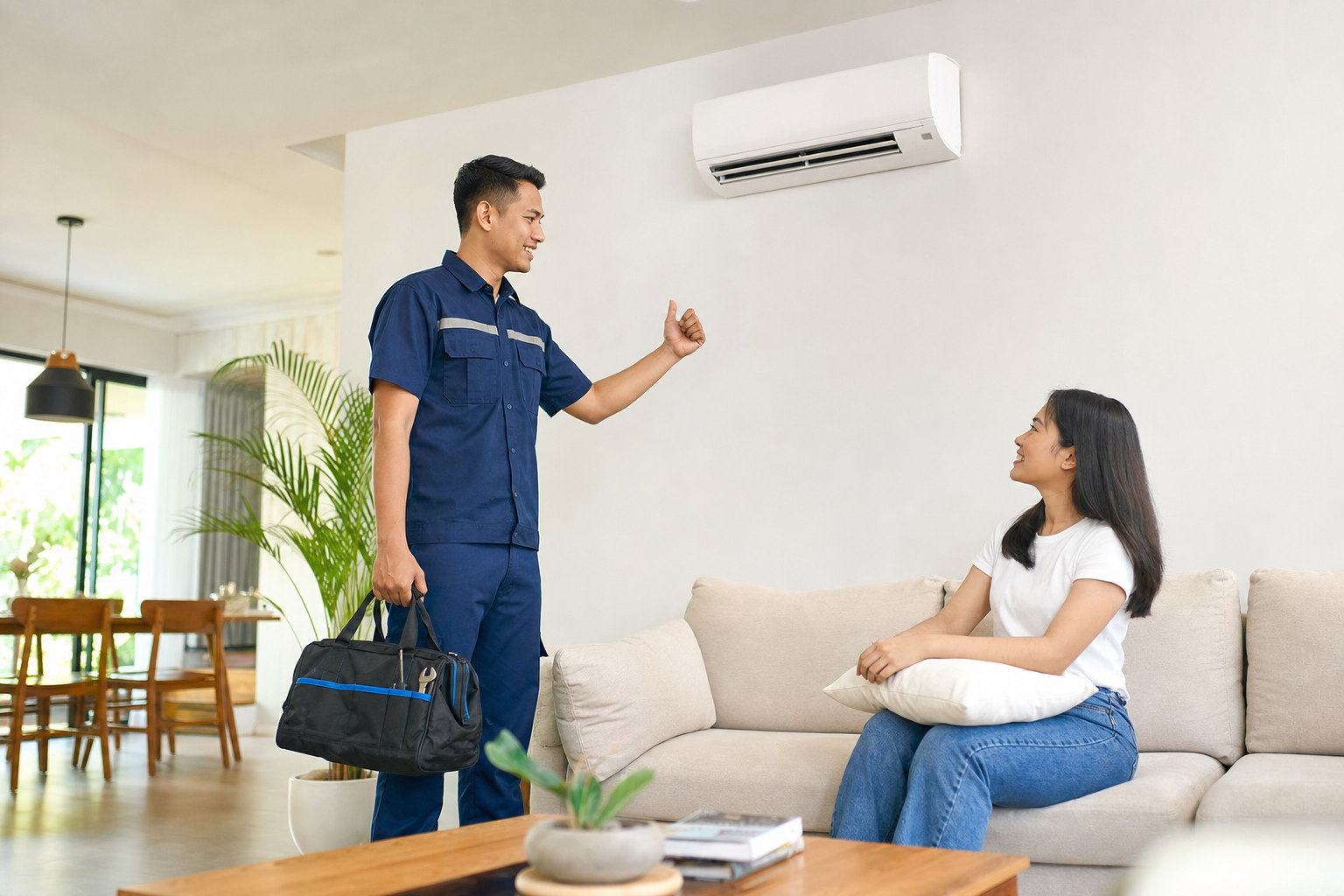 Ruang tamu Indonesia yang nyaman setelah service AC